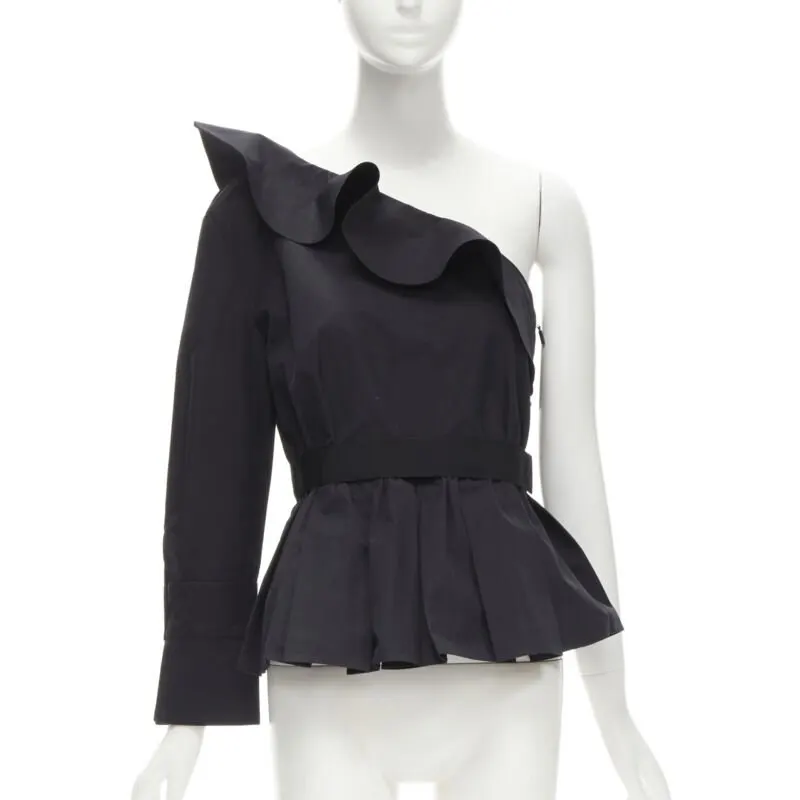 Fendi Ruffle Peplum Top Black Cotton Never worn - Front View