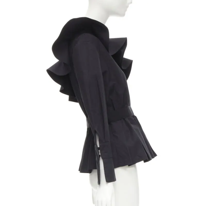 Fendi Ruffle Peplum Top Black Cotton Never worn - Inside View