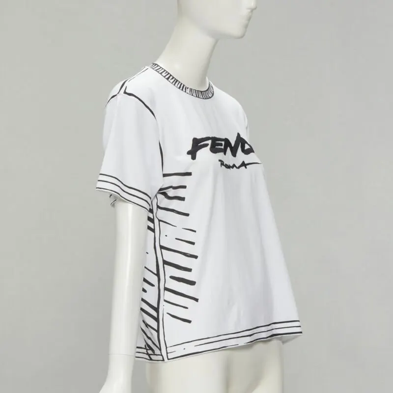 Fendi Illustration Logo Tee White Cotton Very good - Inside View