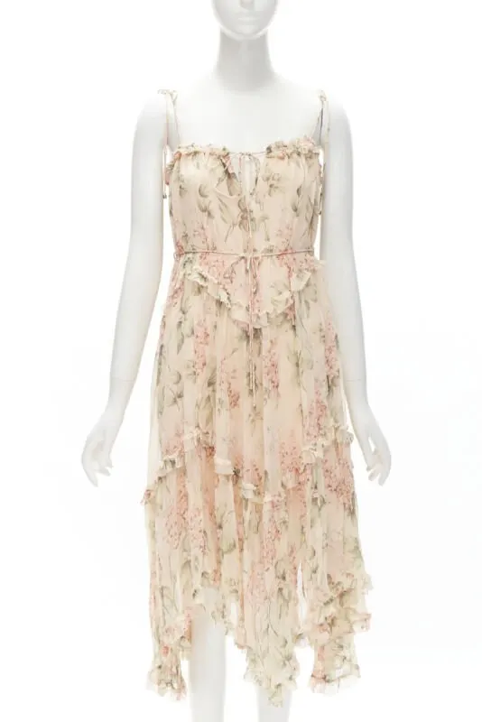 Zimmermann Floral Summer Dress Beige Silk Never worn - Front View