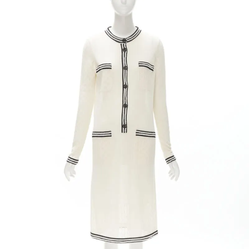 Chanel Crochet Knit Dress Beige Silk Never worn - Front View