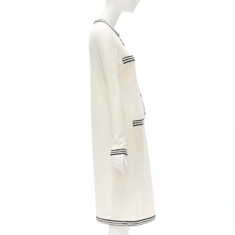 Chanel Crochet Knit Dress Beige Silk Never worn - Model View
