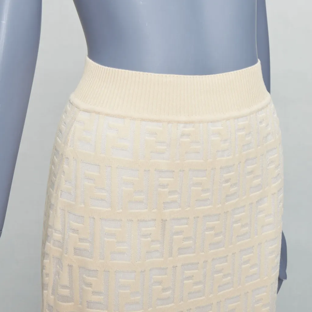 Fendi Zucca Knit Skirt Beige Cotton Very good - Back View