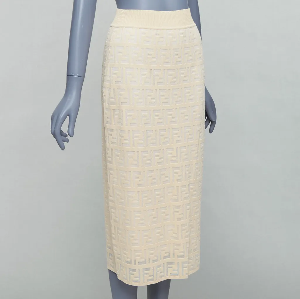 Fendi Zucca Knit Skirt Beige Cotton Very good - Inside View