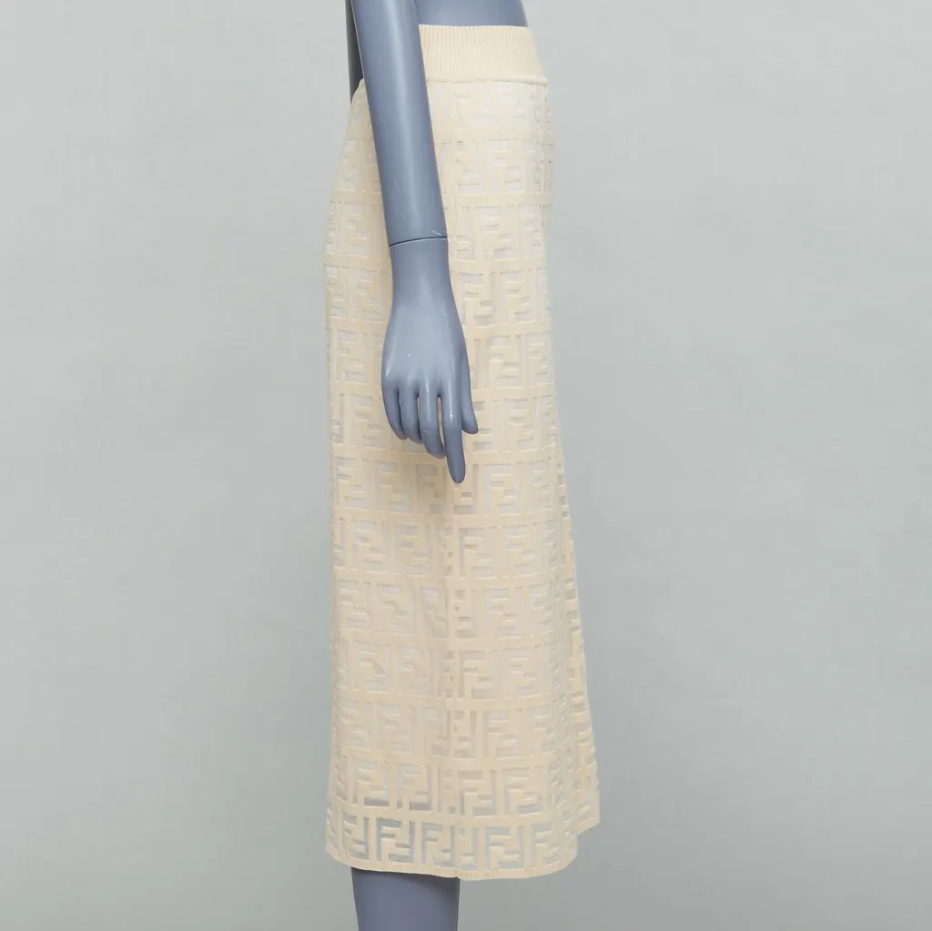 Fendi Zucca Knit Skirt Beige Cotton Very good - Model View