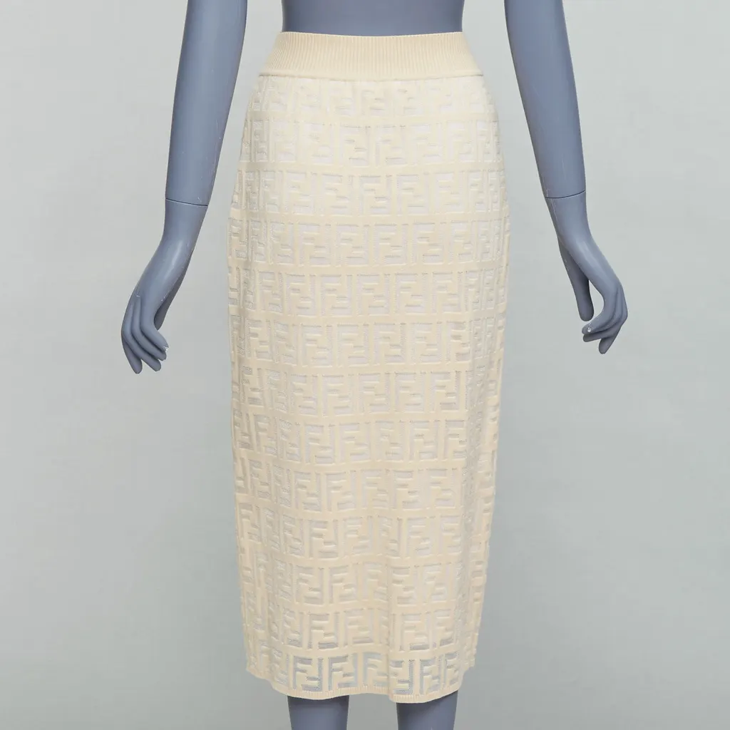Fendi Zucca Knit Skirt Beige Cotton Very good - Box View