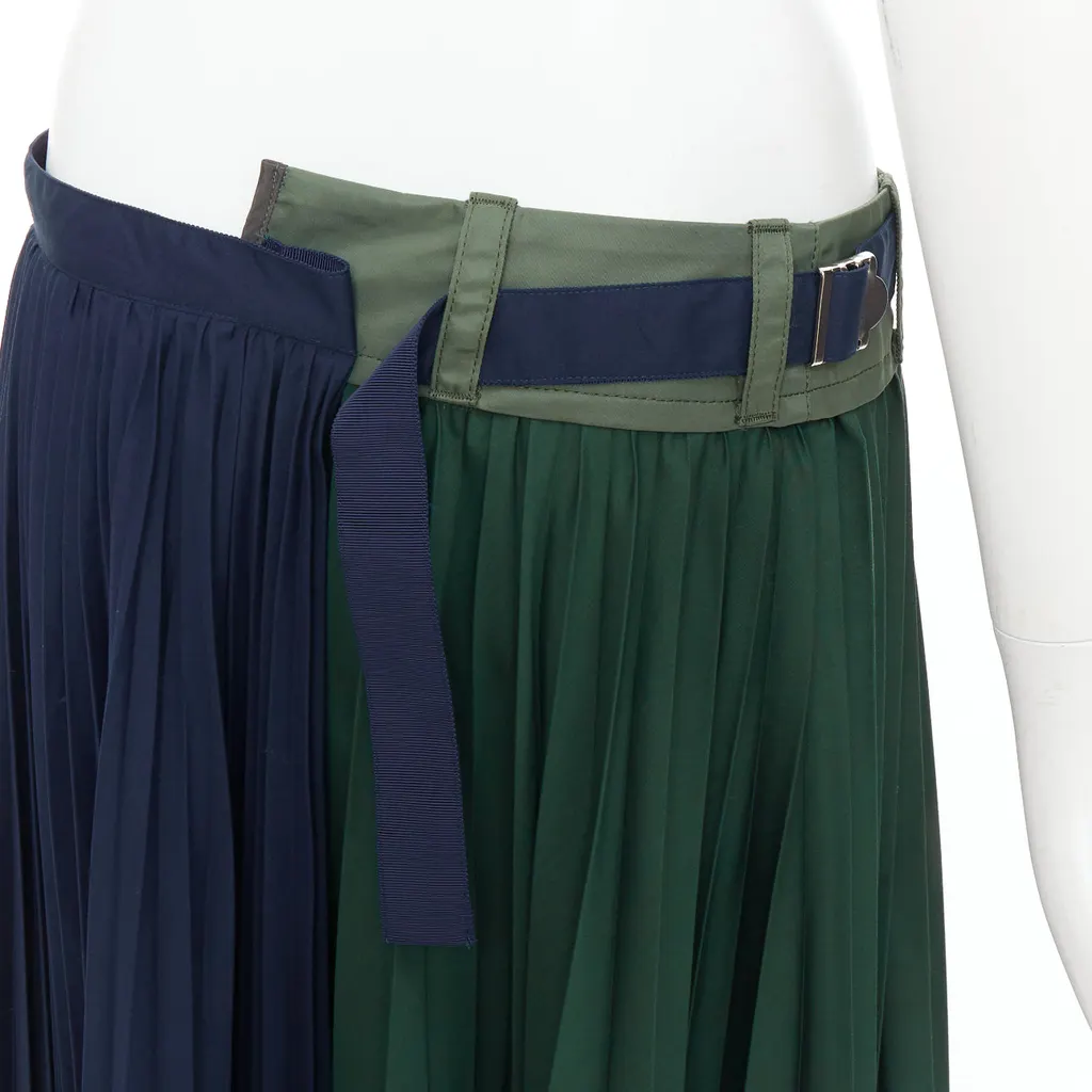 Sacai Deconstructed Pleated Skirt Green Polyester Very good - Back View