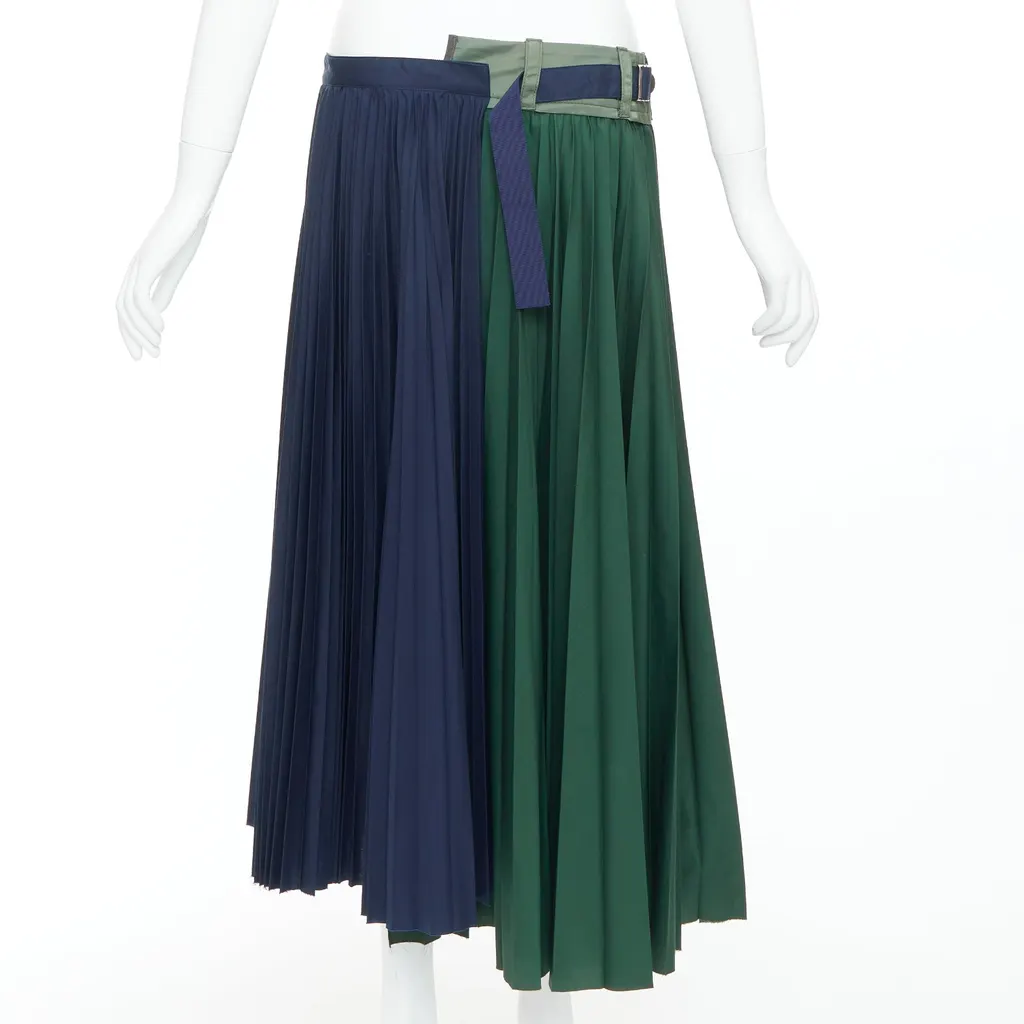 Sacai Deconstructed Pleated Skirt Green Polyester Very good - Box View