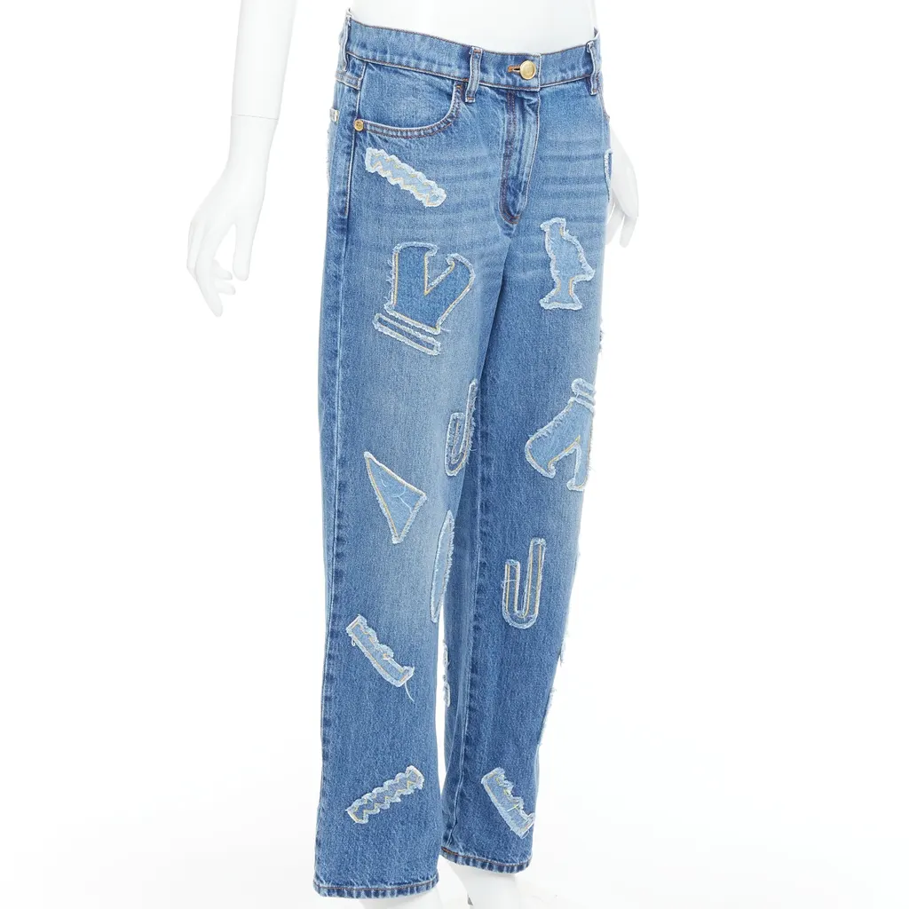 Chanel Blue Patch Straight Jeans Blue Cotton Very good - Inside View