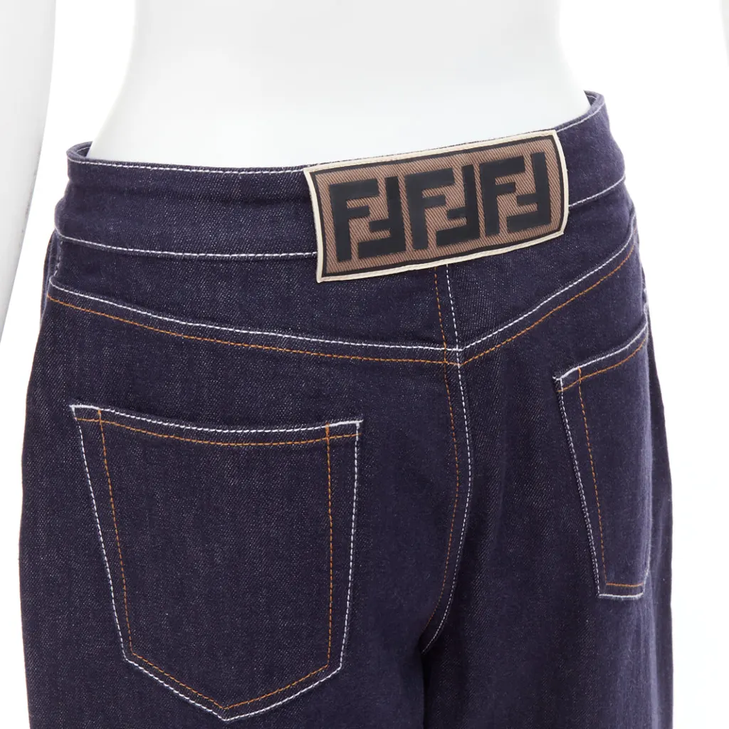 Fendi Brown FF Wide Jeans Blue Cotton Very good - Back View