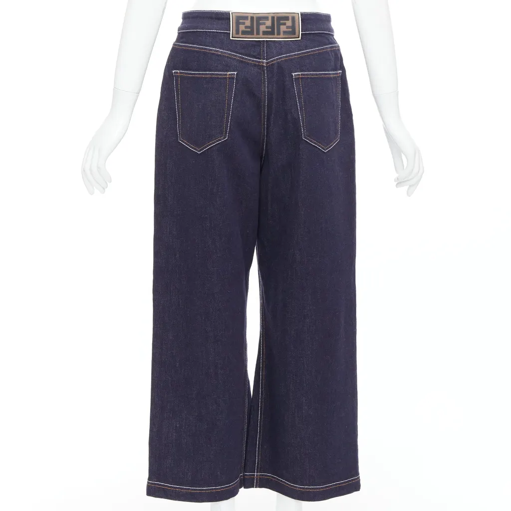 Fendi Brown FF Wide Jeans Blue Cotton Very good - Box View