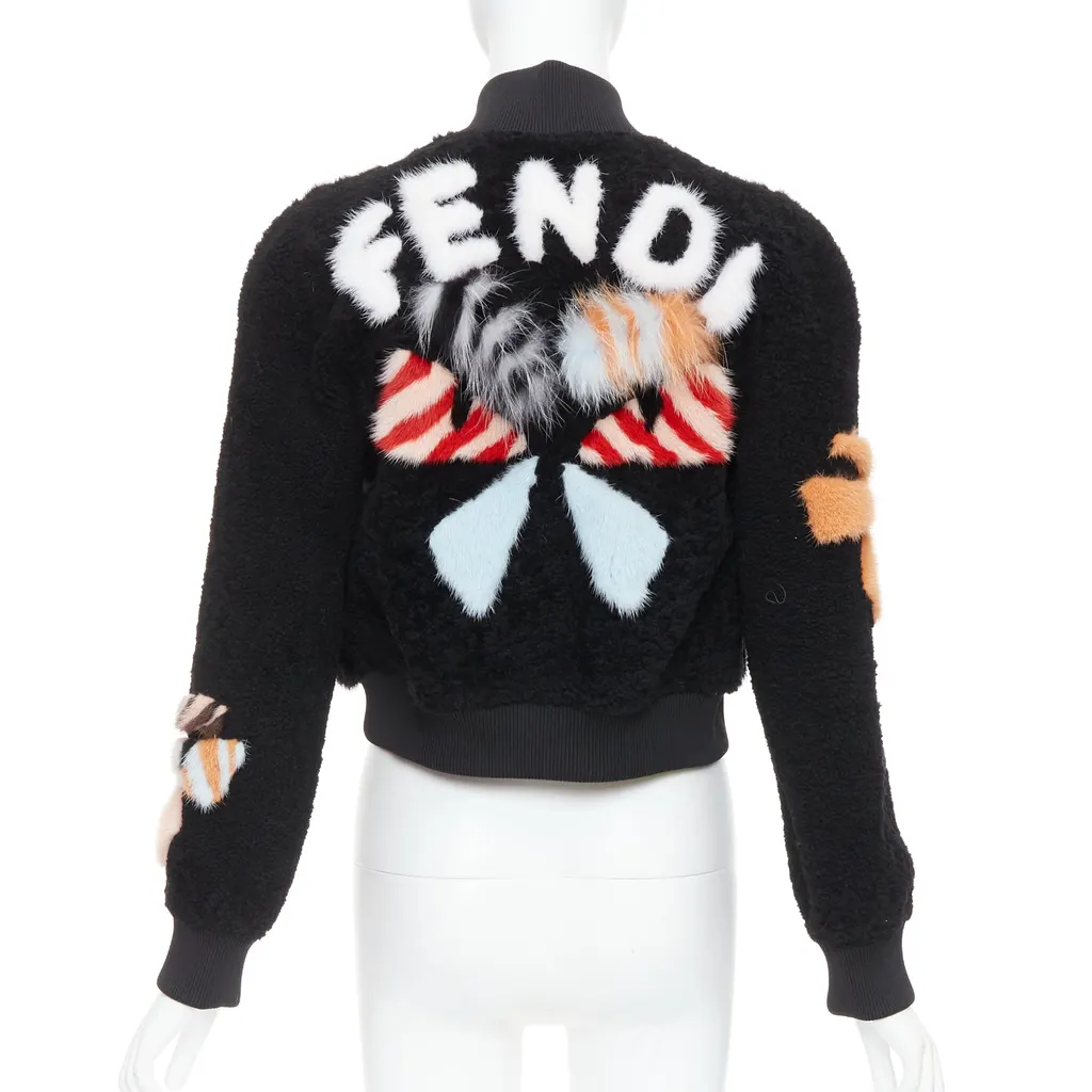 Fendi Black Fur Bomber Jacket MultiColor Fur Never worn, with tag - Front View