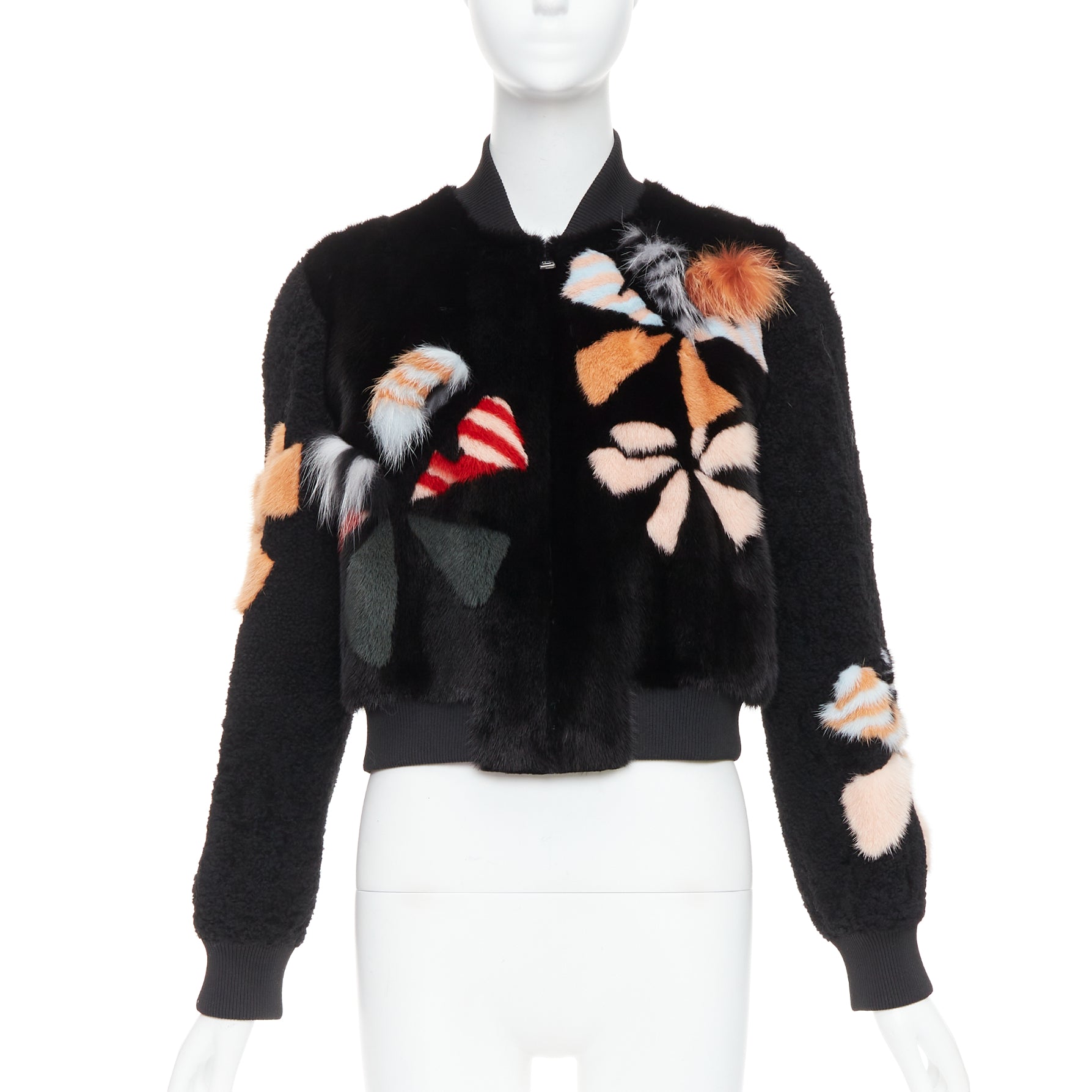 Fendi Black Fur Bomber Jacket - Back view