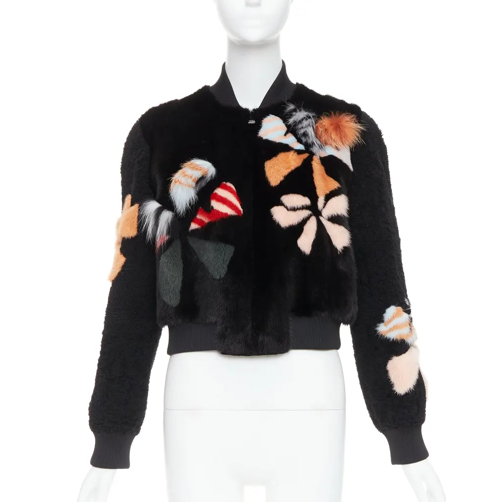 Fendi Black Fur Bomber Jacket MultiColor Fur Never worn, with tag - Back View