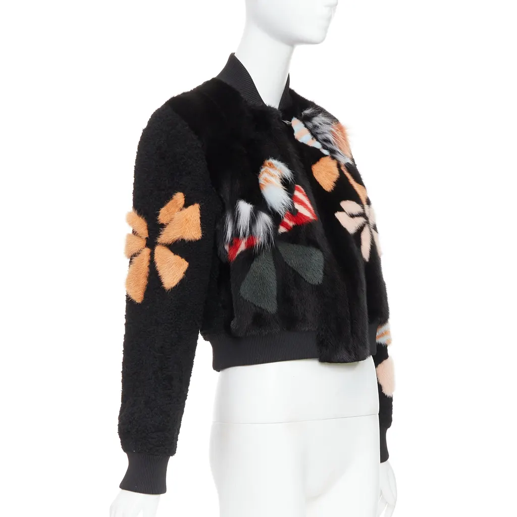 Fendi Black Fur Bomber Jacket MultiColor Fur Never worn, with tag - Model View