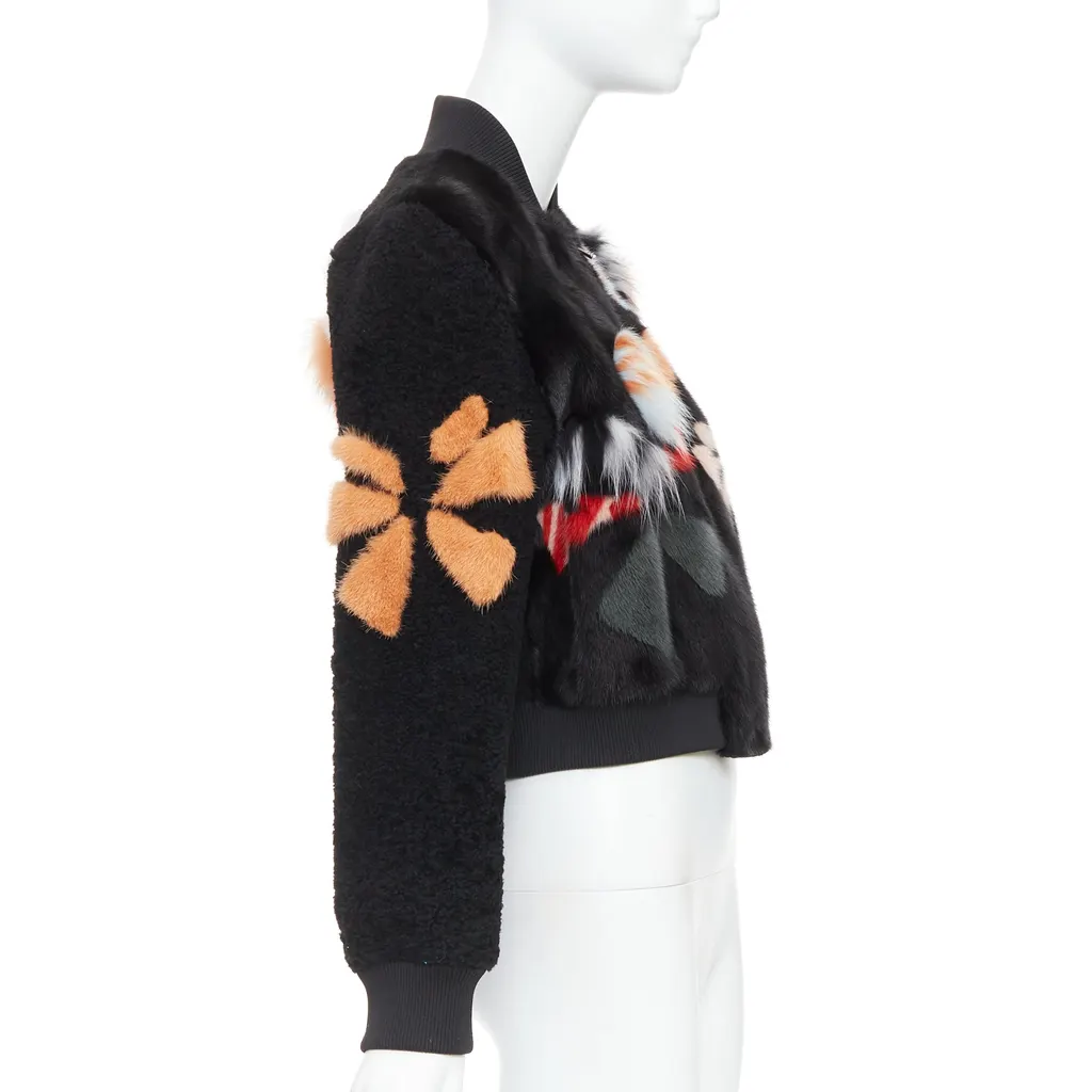 Fendi Black Fur Bomber Jacket MultiColor Fur Never worn, with tag - Box View