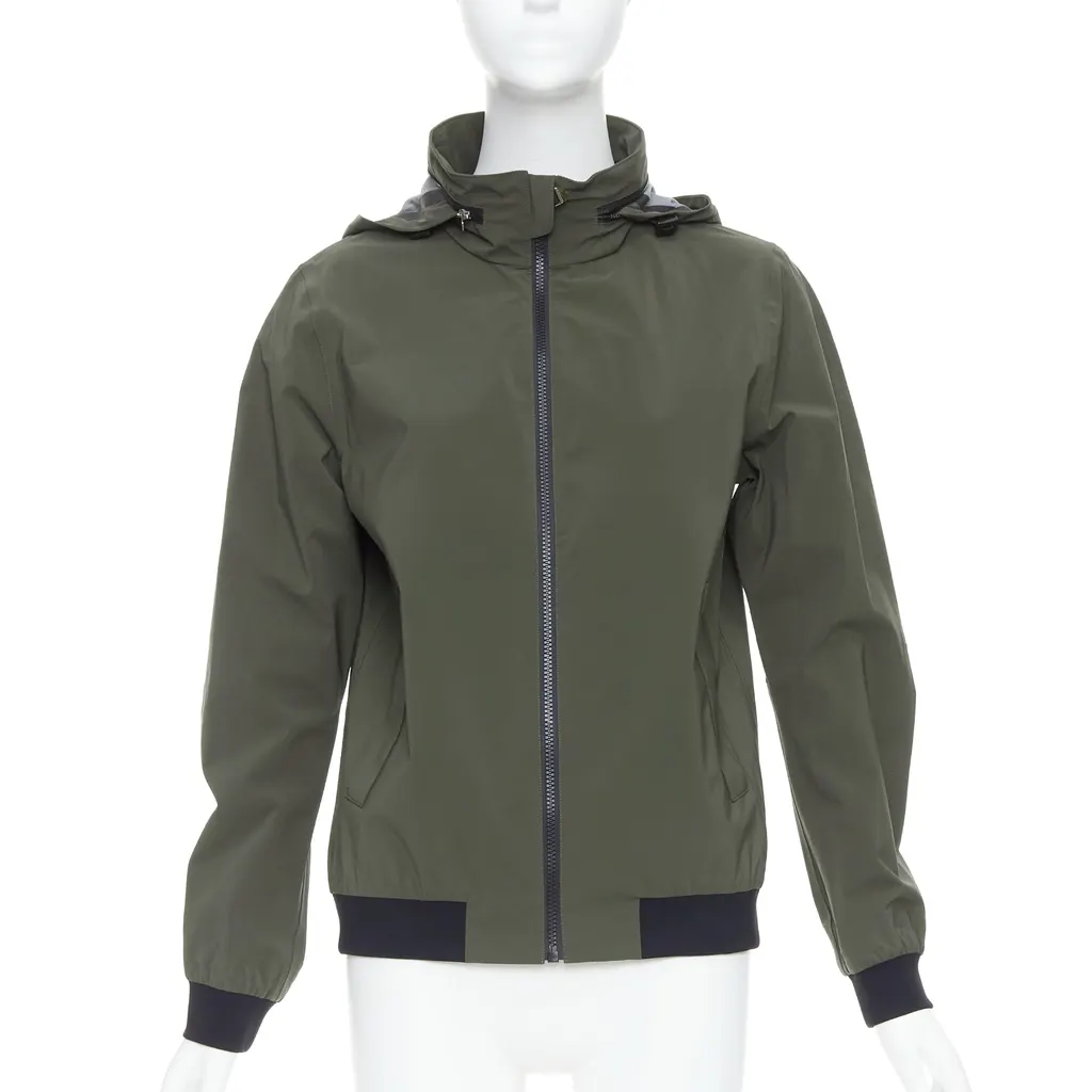 Hermès Khaki Zip Windbreaker Khaki Polyamide Never worn, with tag - Front View