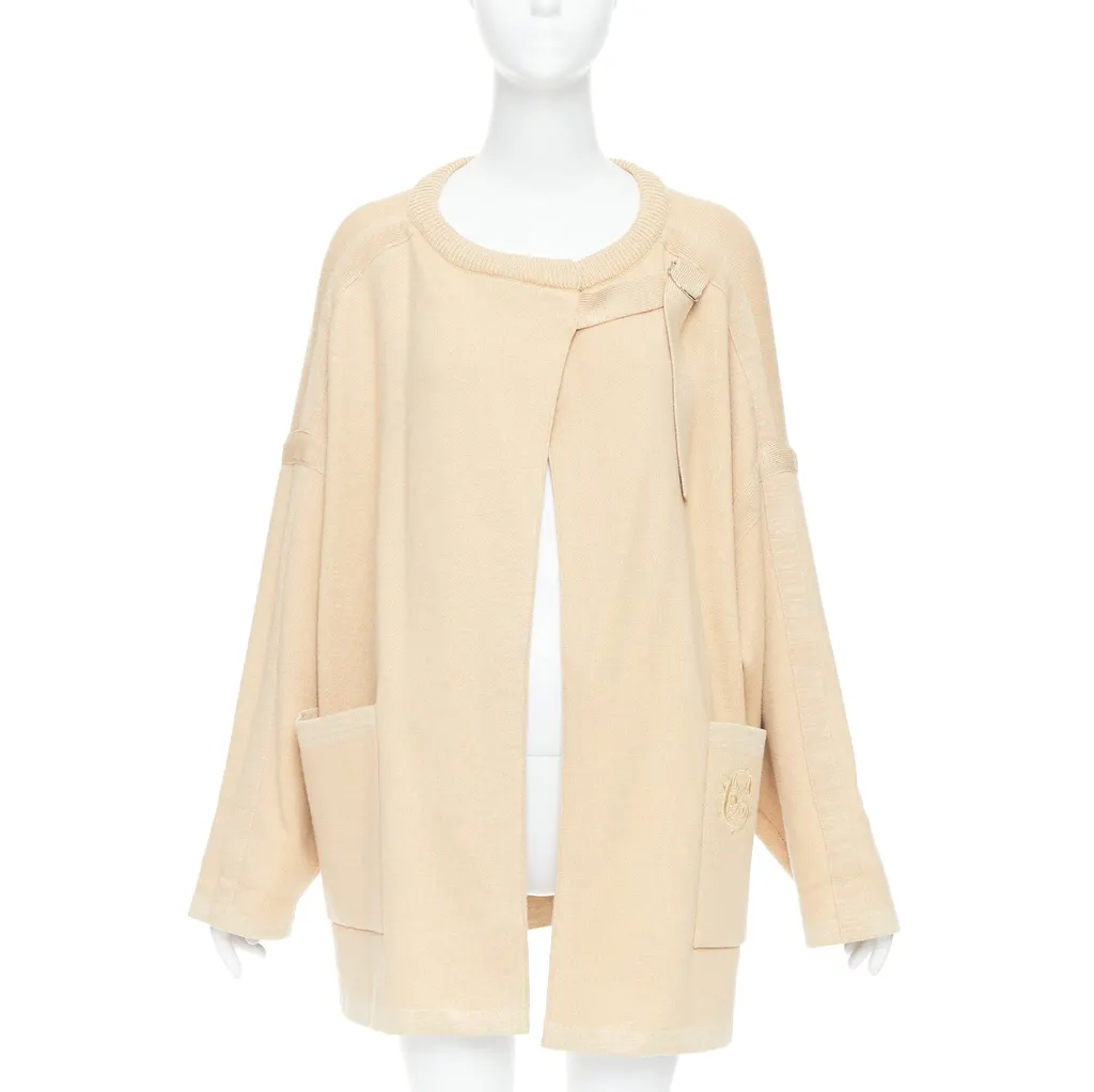 Chloé Embroidered Cardigan Coat Beige Wool Good - Front View