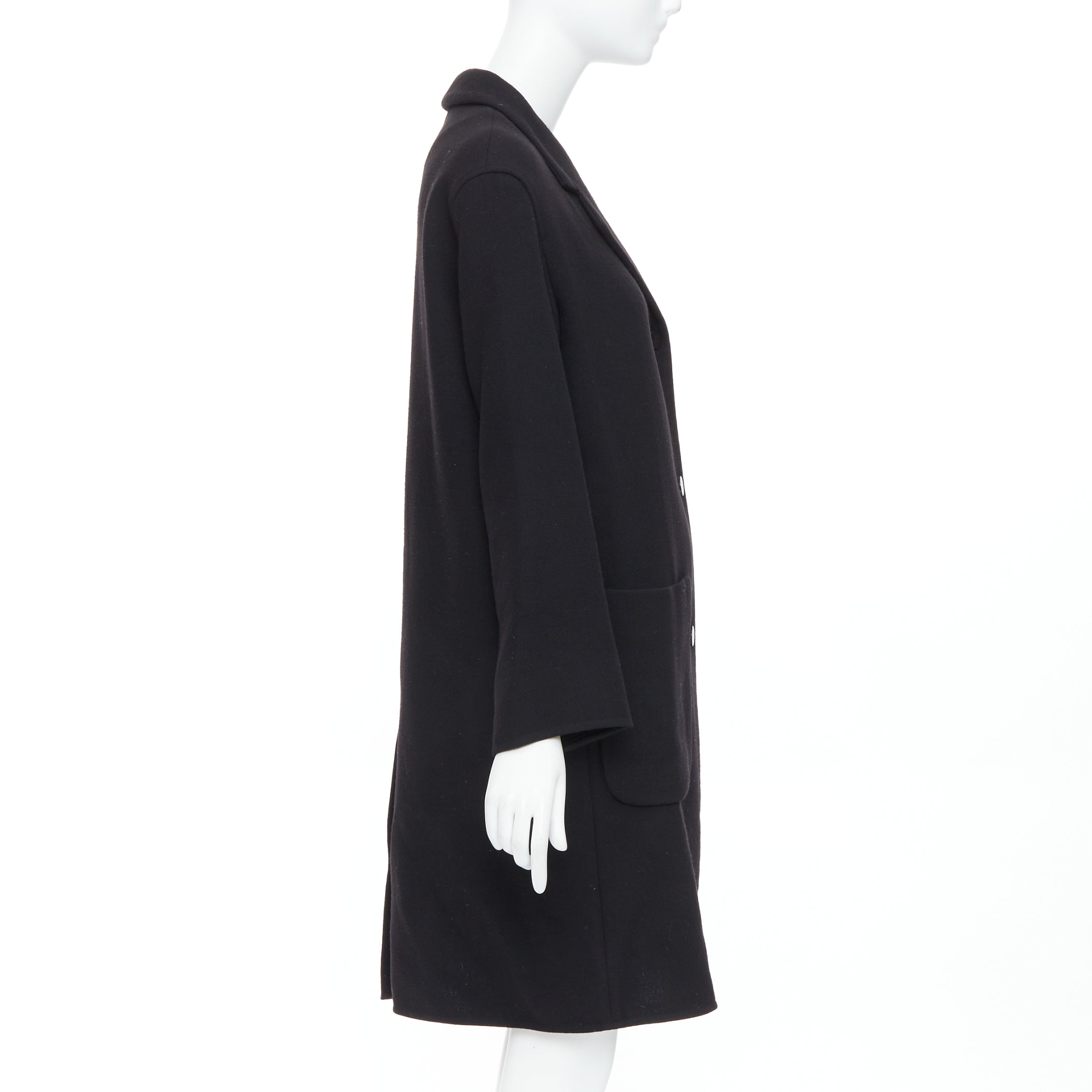 Hermès Black Wool Patch Coat - Side view