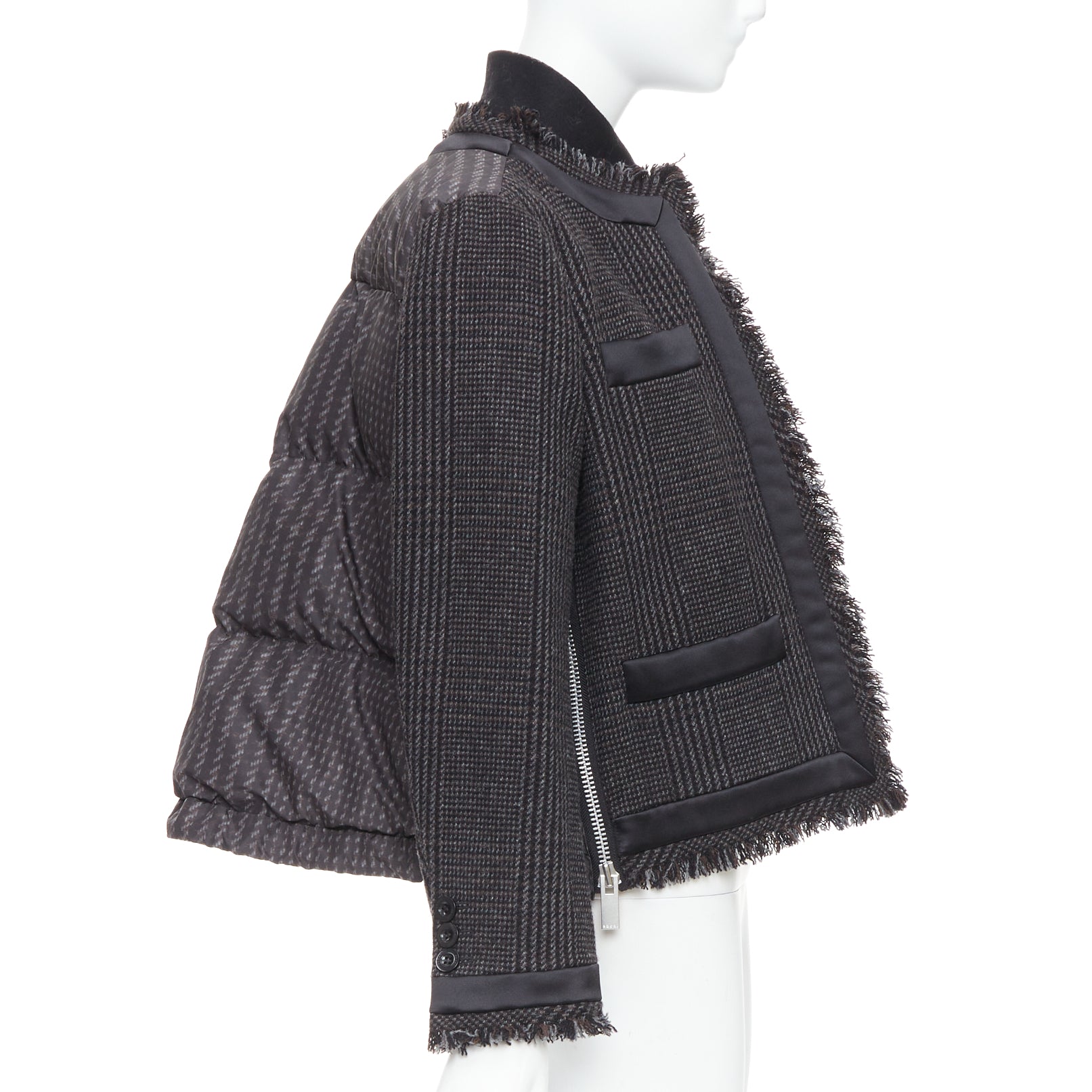 Sacai Grey Tweed Padded Jacket
