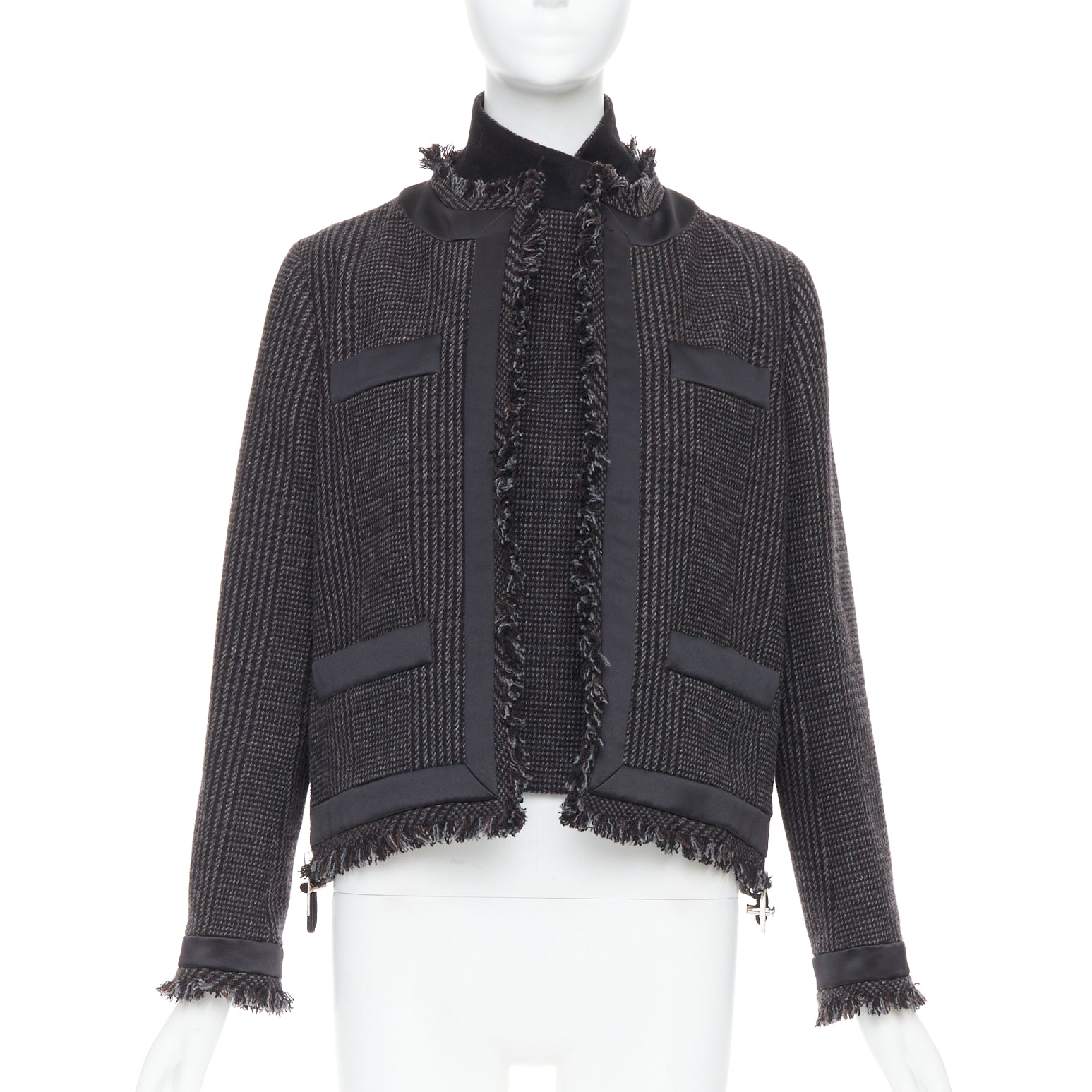 Sacai Grey Tweed Padded Jacket - Back view