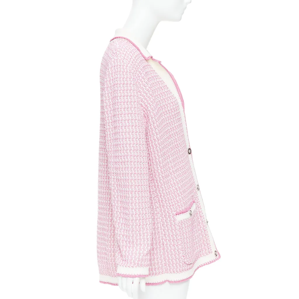 Chanel Metallic Buttons Cardigan Pink Cotton Very good - Box View