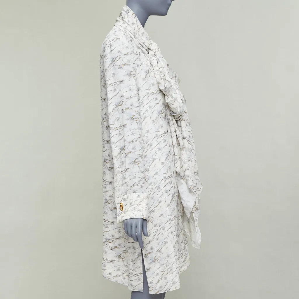 Fendi Monogram Marble Dress Beige Silk Very good - Model View
