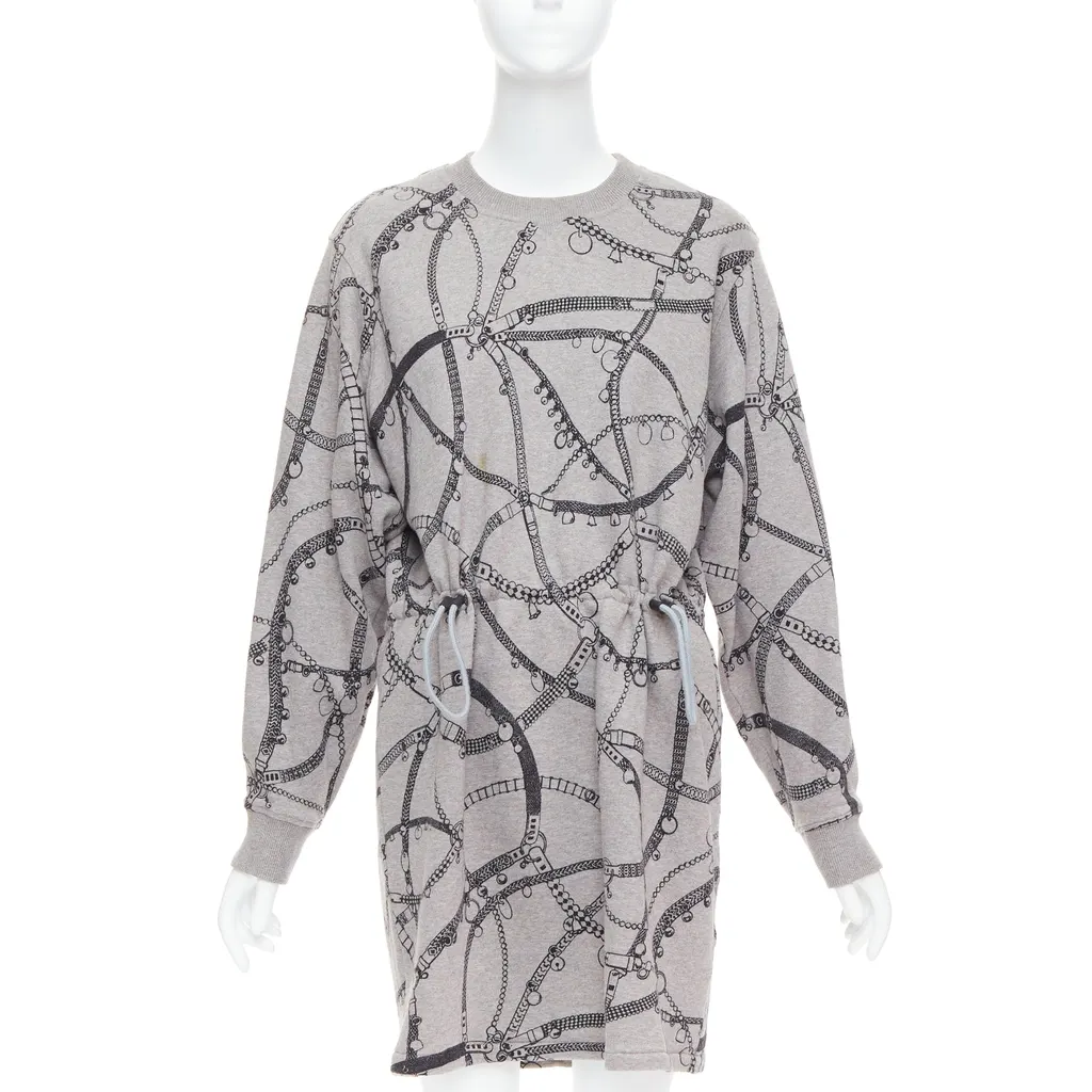 Hermès Drawstring Fleece Dress Grey Cotton Good - Front View
