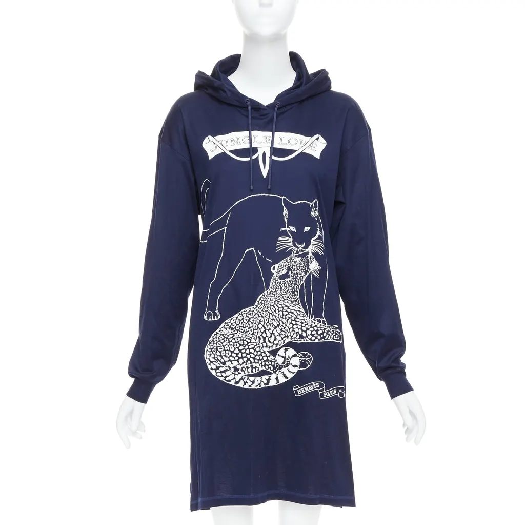 Hermès Jungle Love Dress Navy Cotton Very good - Front View
