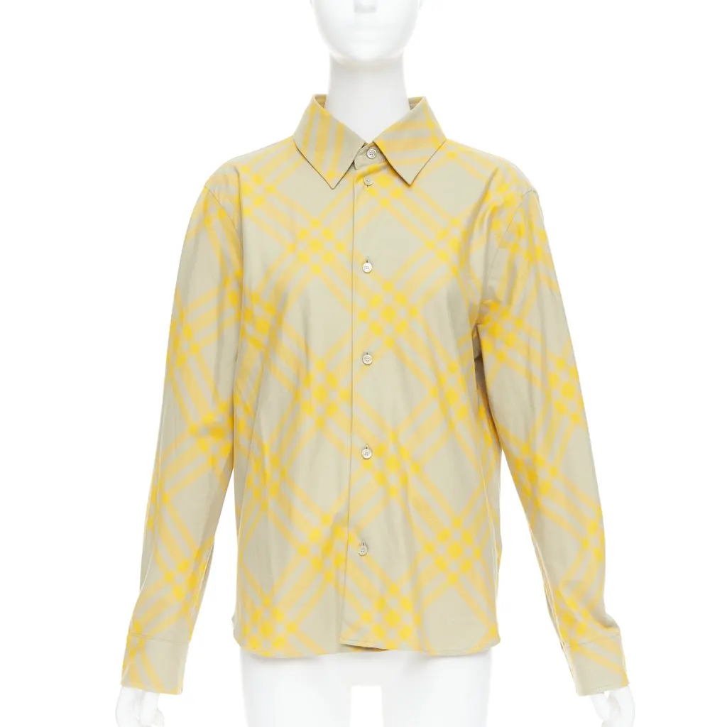 Burberry Knight Check Shirt Yellow Cotton Never worn, with tag - Front View