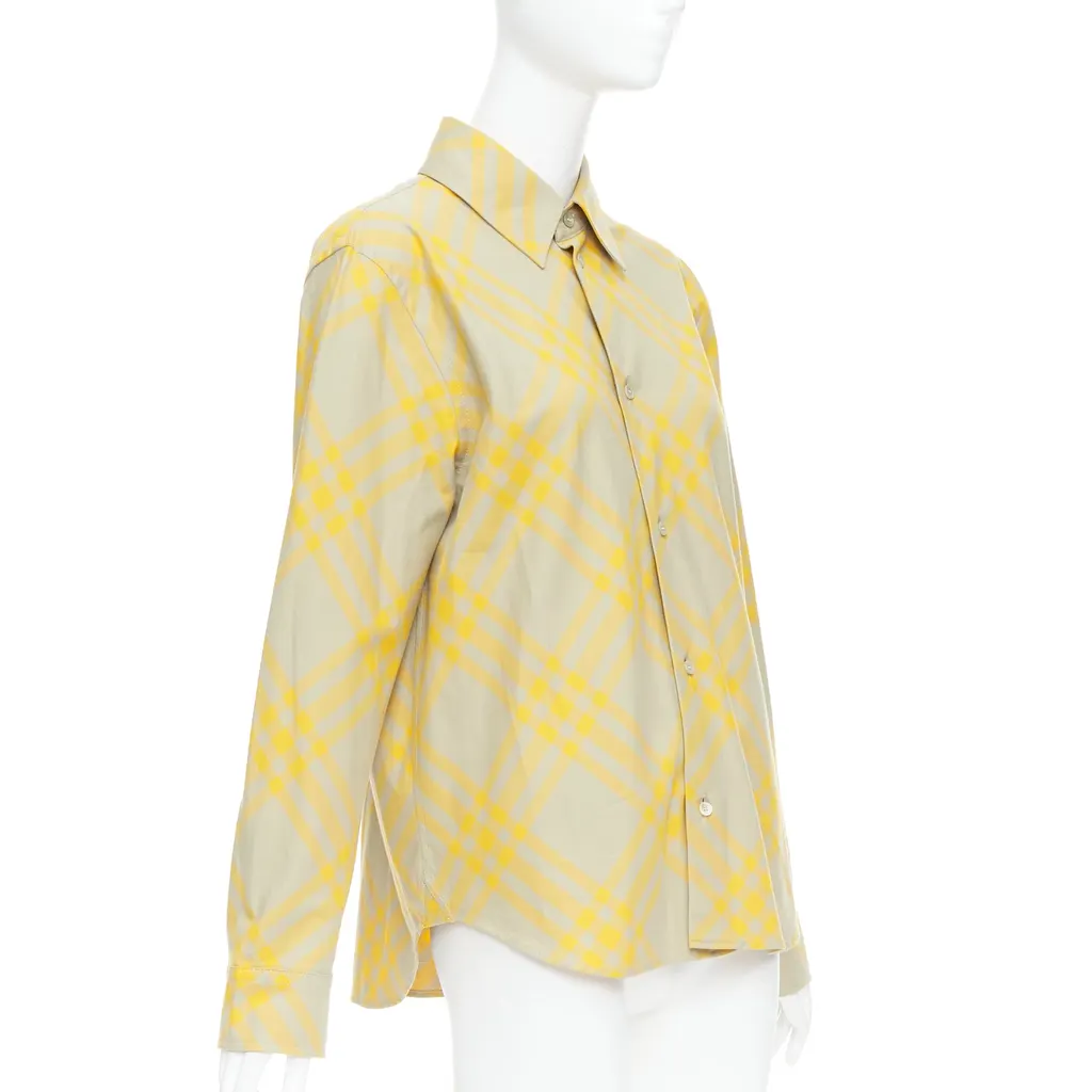 Burberry Knight Check Shirt Yellow Cotton Never worn, with tag - Inside View