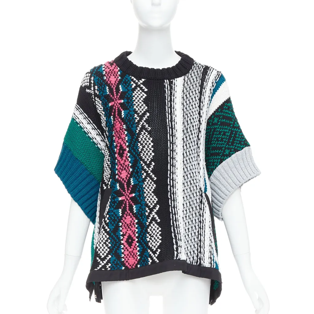 Sacai Flared Sweater Green Cotton Very good - Front View