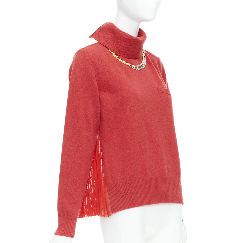 Sacai Chain Necklace Top Red Wool Never worn, with tag - Front View