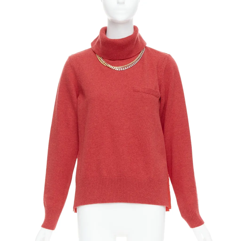 Sacai Chain Necklace Top Red Wool Never worn, with tag - Inside View