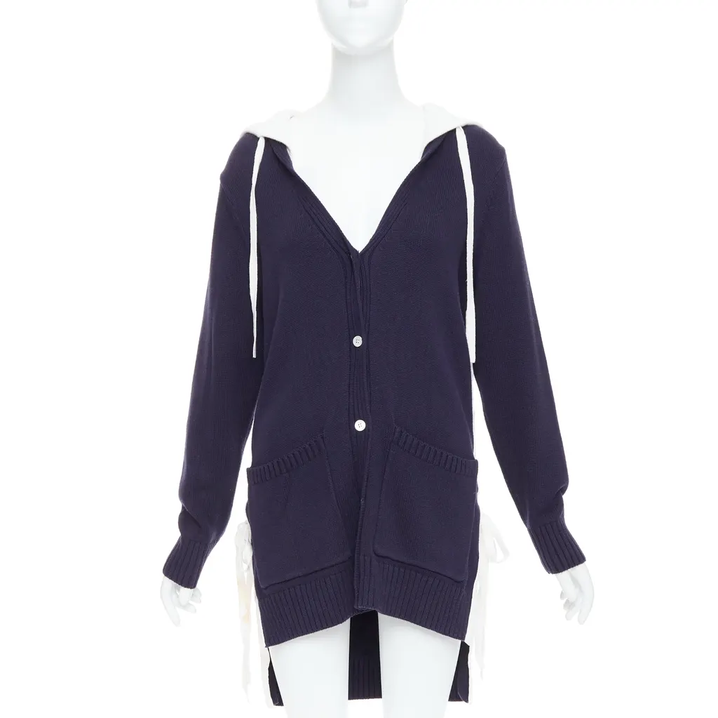 Monse Laced Hooded Cardigan Navy Cotton Good - Front View