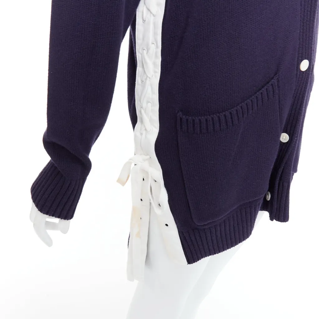 Monse Laced Hooded Cardigan Navy Cotton Good - Back View