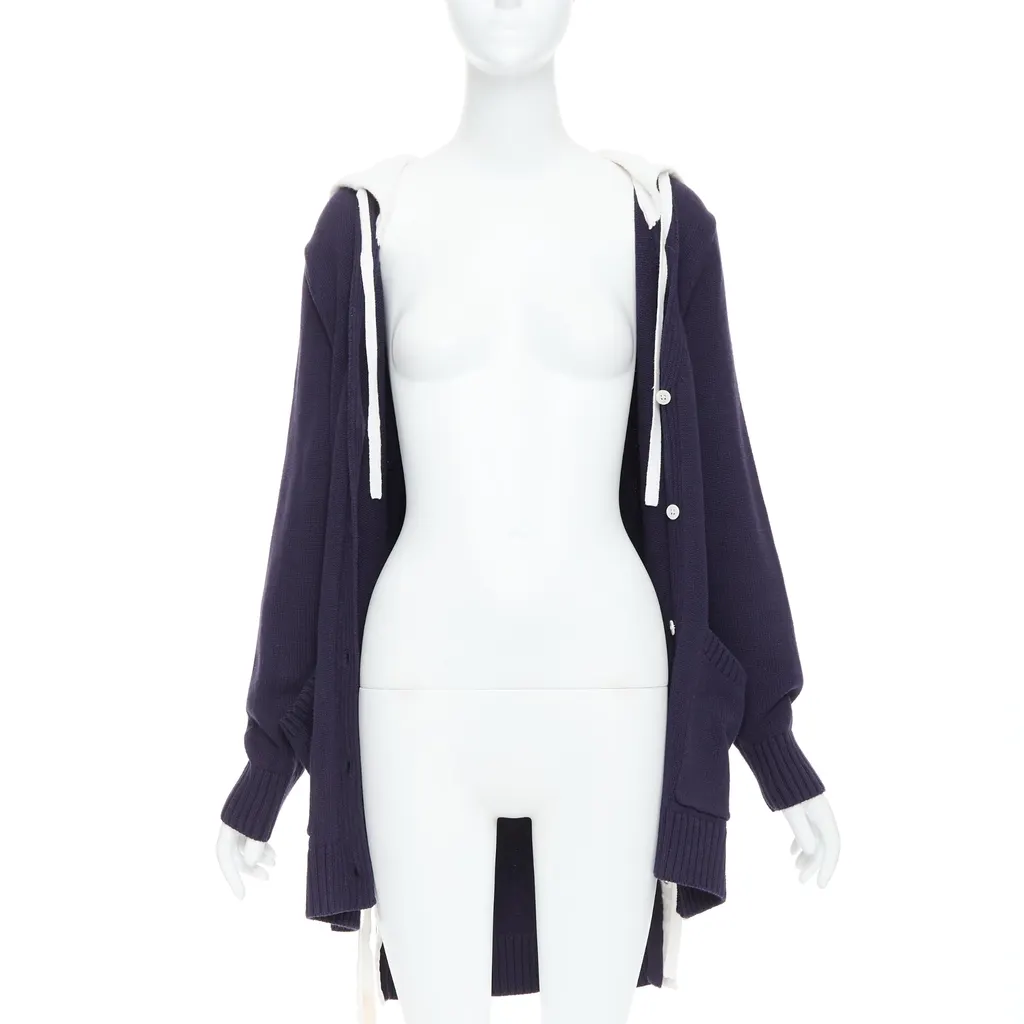 Monse Laced Hooded Cardigan Navy Cotton Good - Inside View