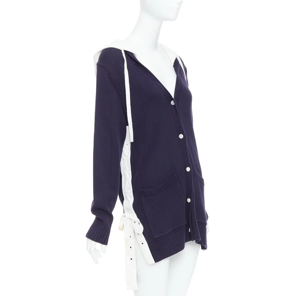 Monse Laced Hooded Cardigan Navy Cotton Good - Model View