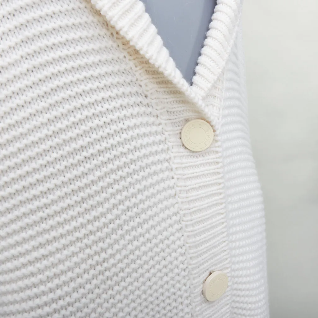 Hermès Leather Button Cardigan Beige Cashmere Very good - Back View
