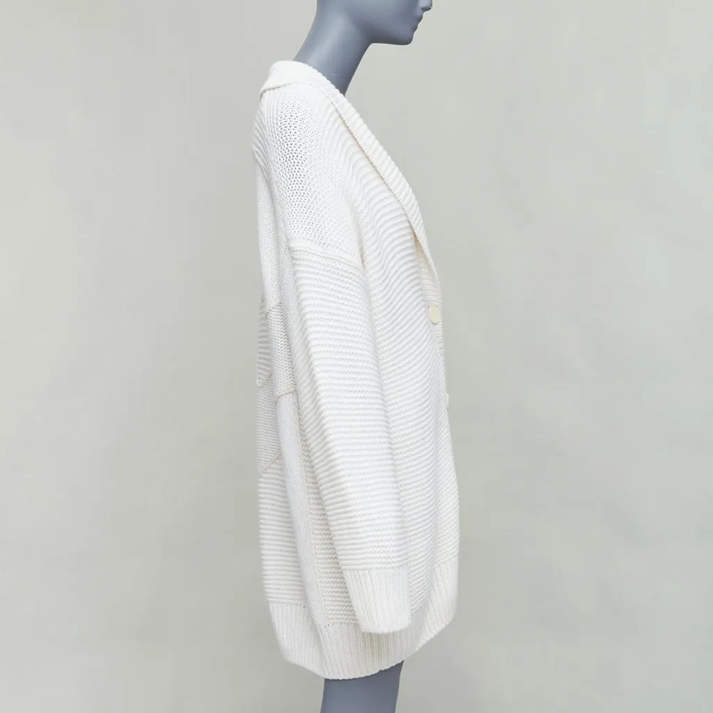 Hermès Leather Button Cardigan Beige Cashmere Very good - Model View