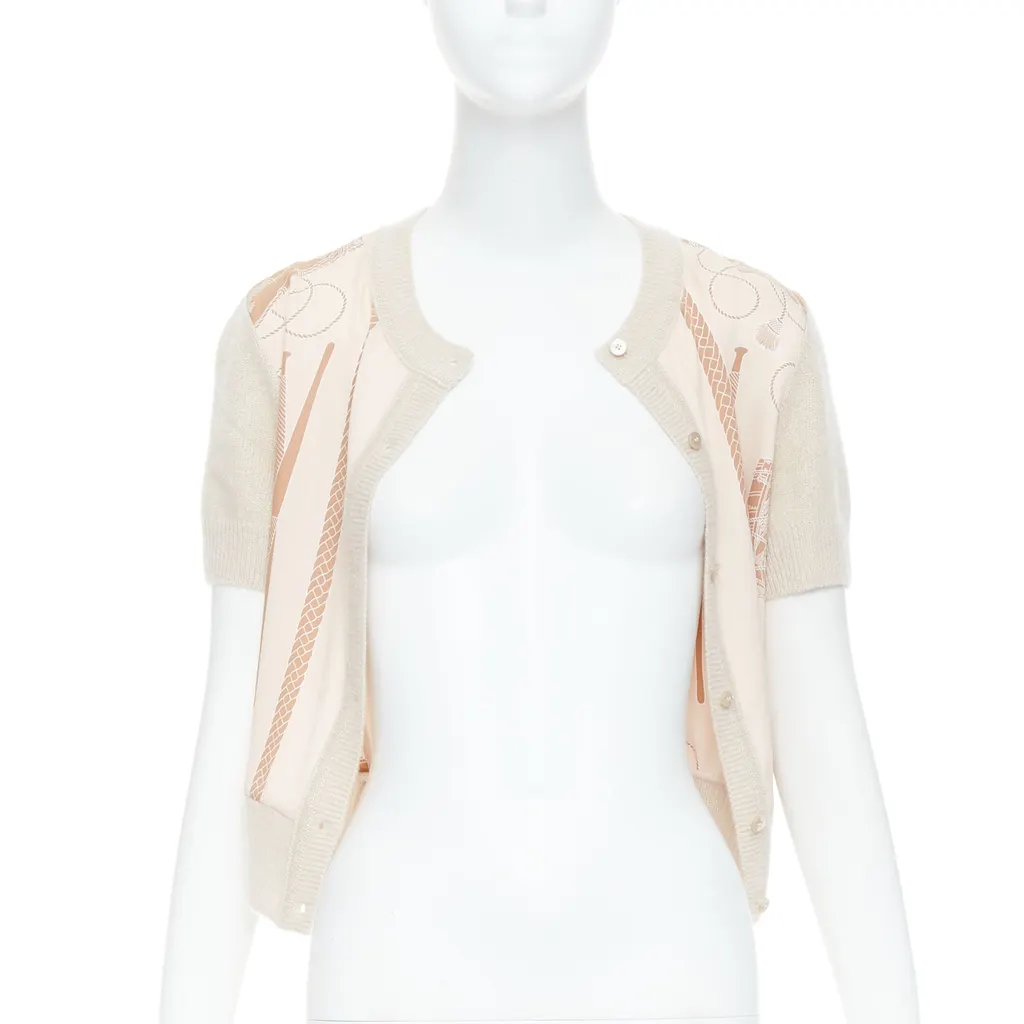 Hermès Graphic Silk Cardigan Beige Cashmere Never worn - Inside View