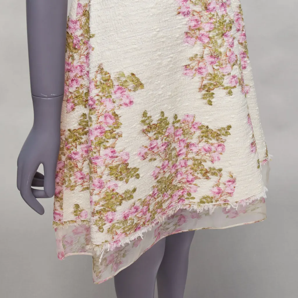 Giambattista Valli Floral Tweed Dress Beige Cotton Never worn - Back View