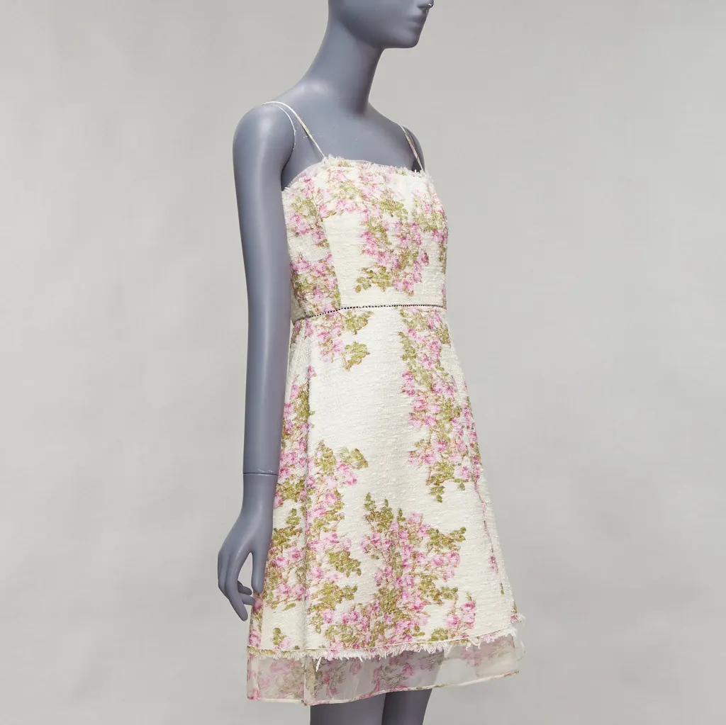 Giambattista Valli Floral Tweed Dress Beige Cotton Never worn - Inside View