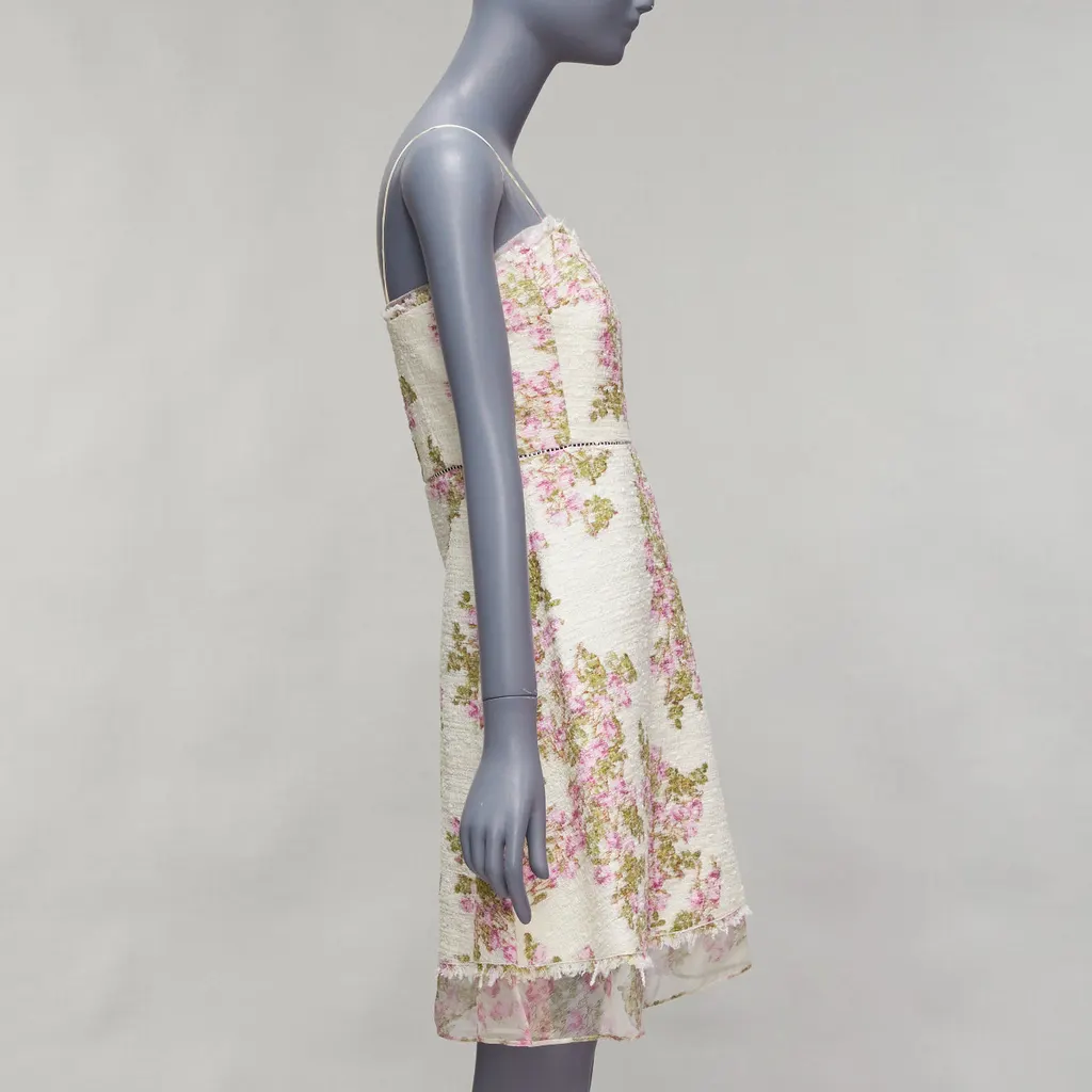 Giambattista Valli Floral Tweed Dress Beige Cotton Never worn - Model View