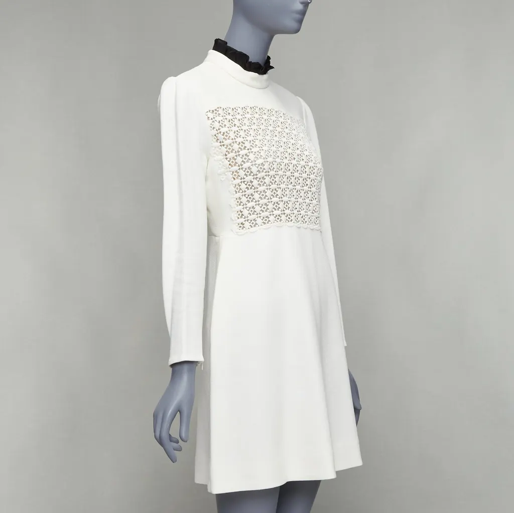Giambattista Valli Ruffle Collar Dress Beige Cotton Fair - Inside View