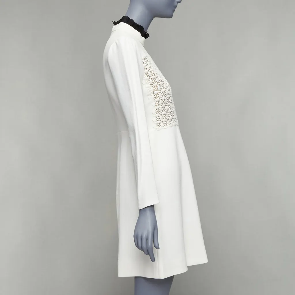 Giambattista Valli Ruffle Collar Dress Beige Cotton Fair - Model View