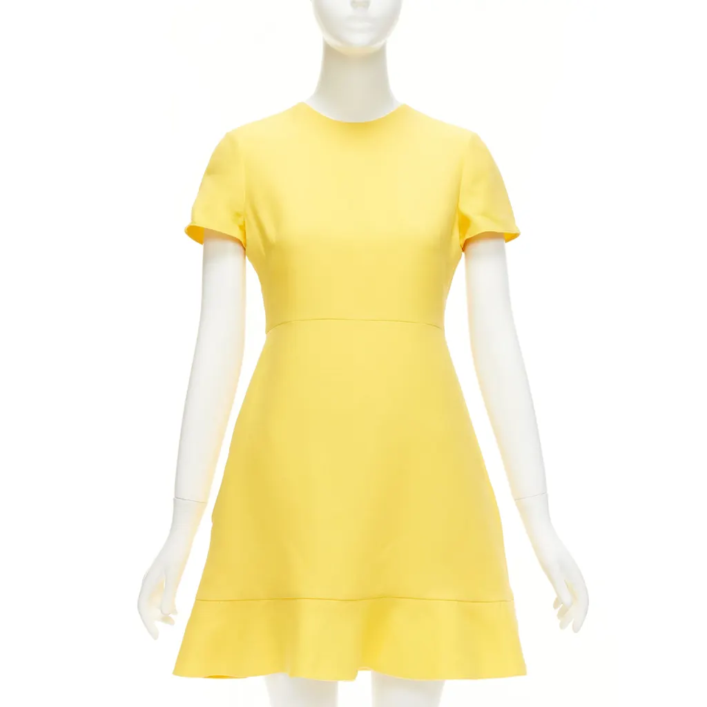 Valentino Ruffle Hem Dress Yellow Wool Never worn - Front View