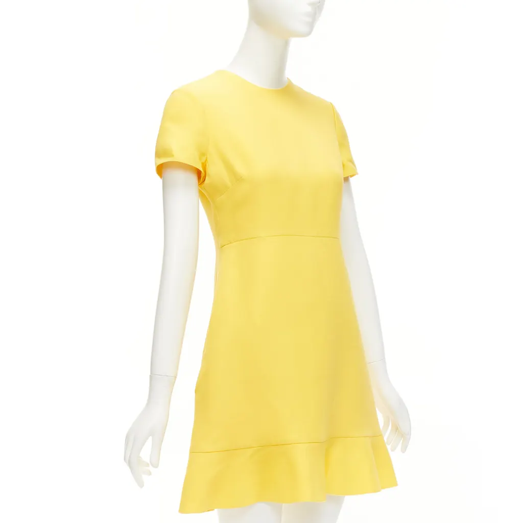 Valentino Ruffle Hem Dress Yellow Wool Never worn - Inside View