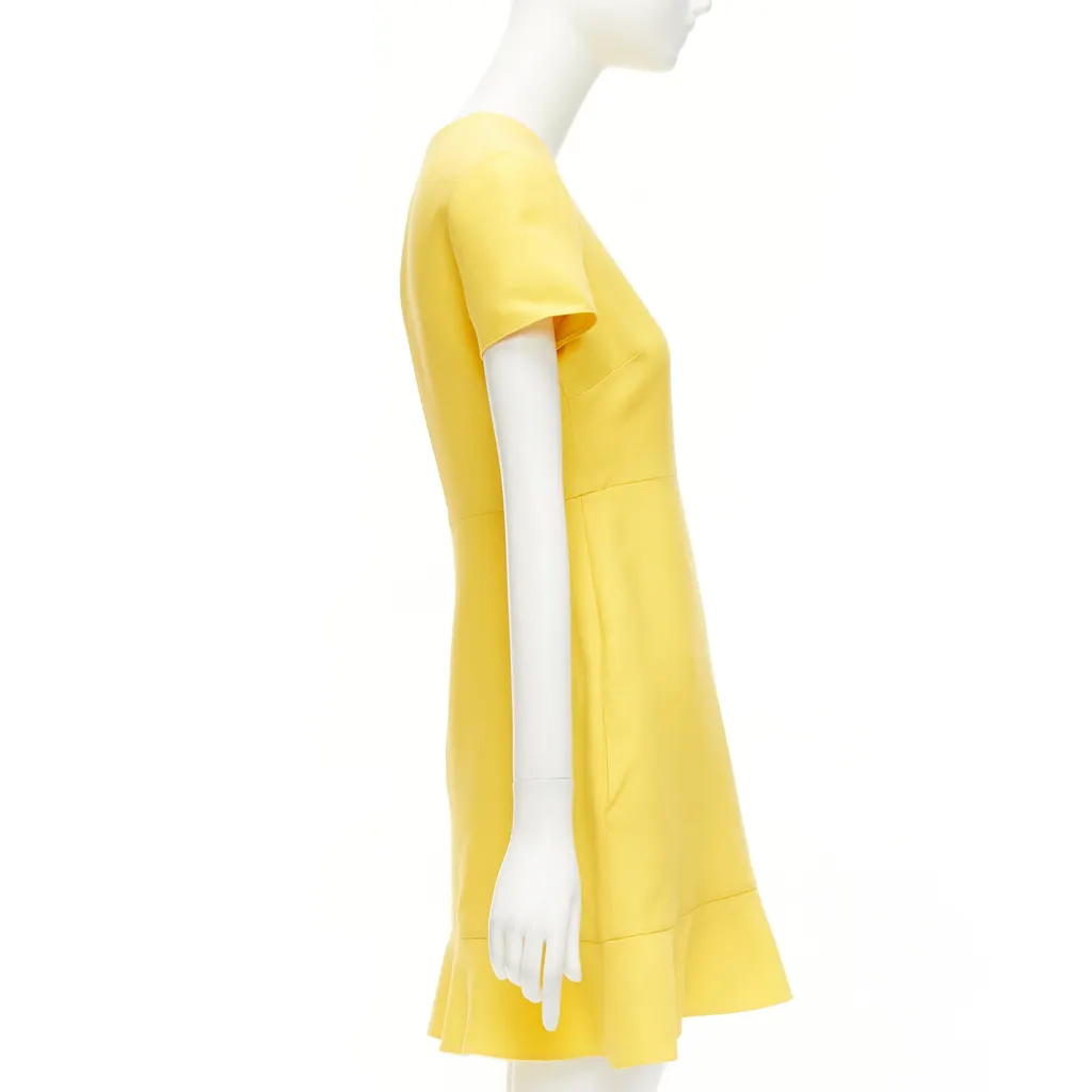 Valentino Ruffle Hem Dress Yellow Wool Never worn - Model View
