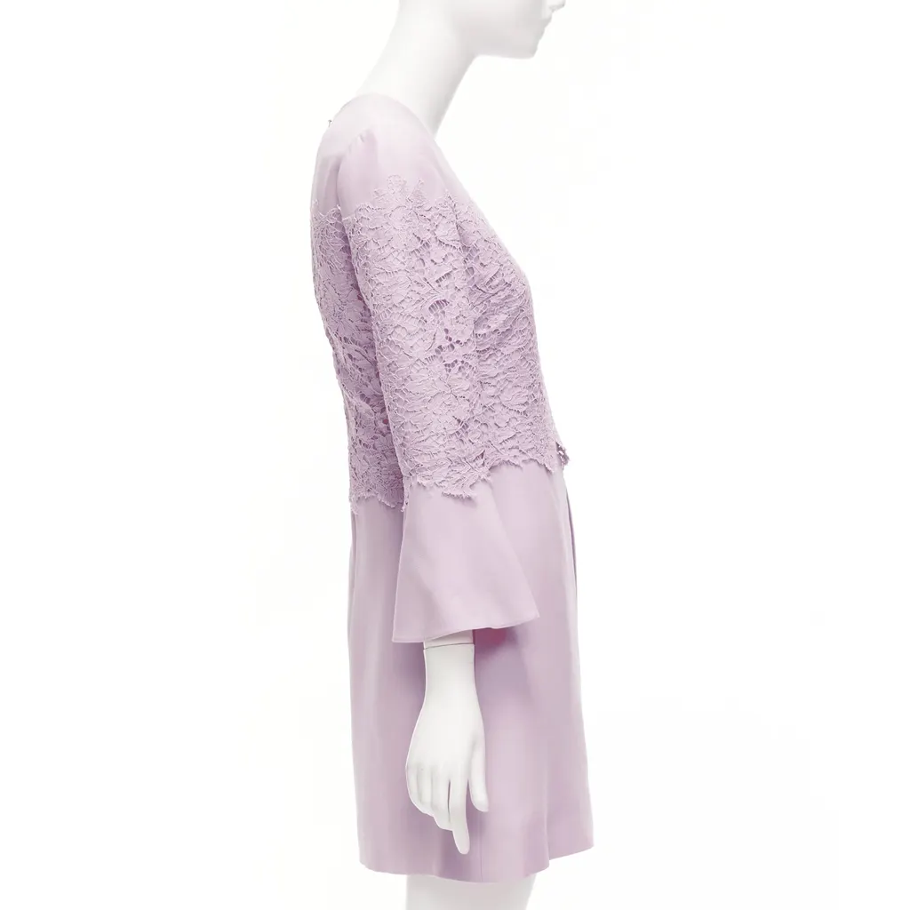 Valentino Crepe Lace Dress Pink Wool Very good - Model View